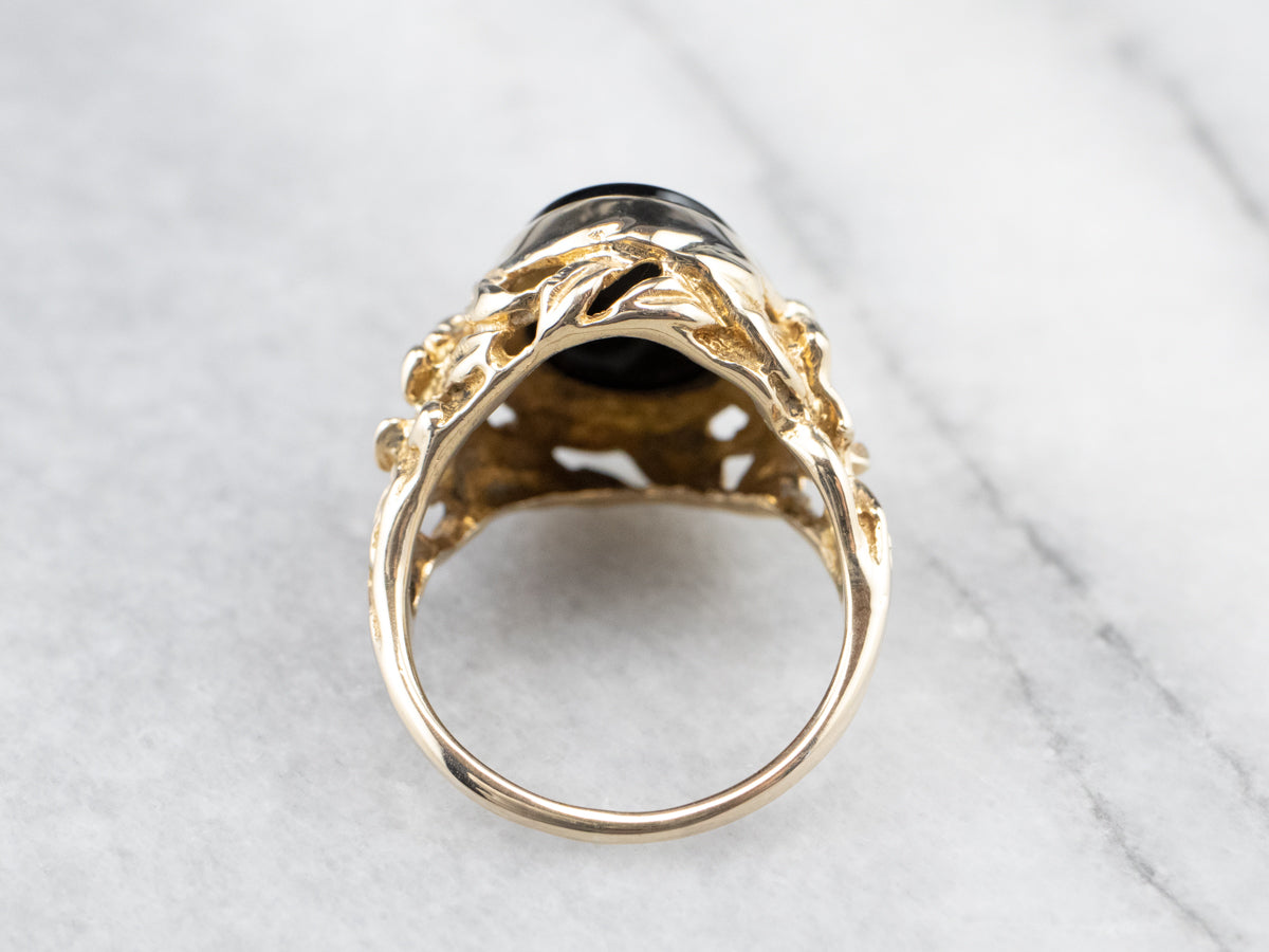 Vintage Floral Black Onyx Ring
