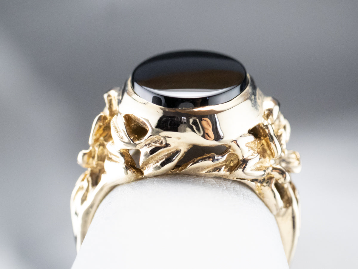 Vintage Floral Black Onyx Ring