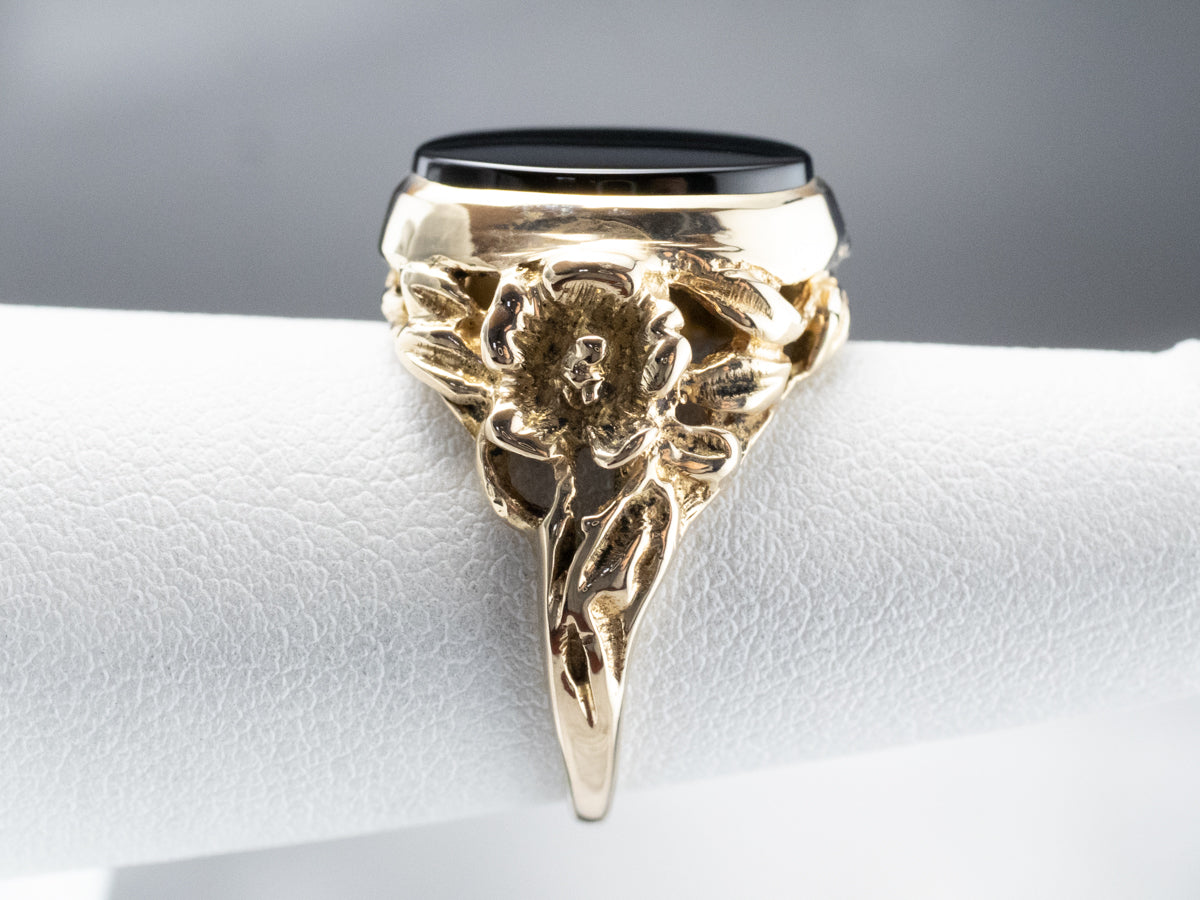Vintage Floral Black Onyx Ring