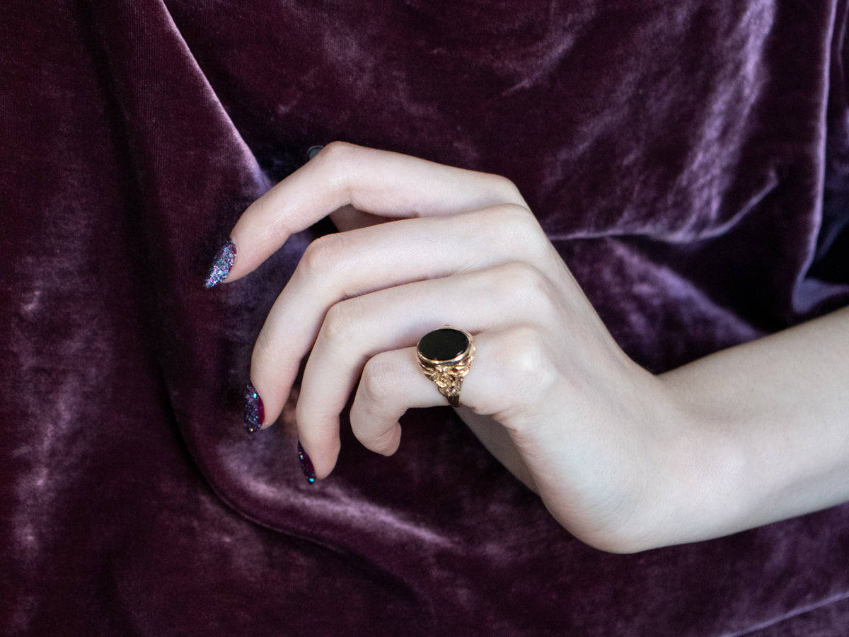 Vintage Floral Black Onyx Ring