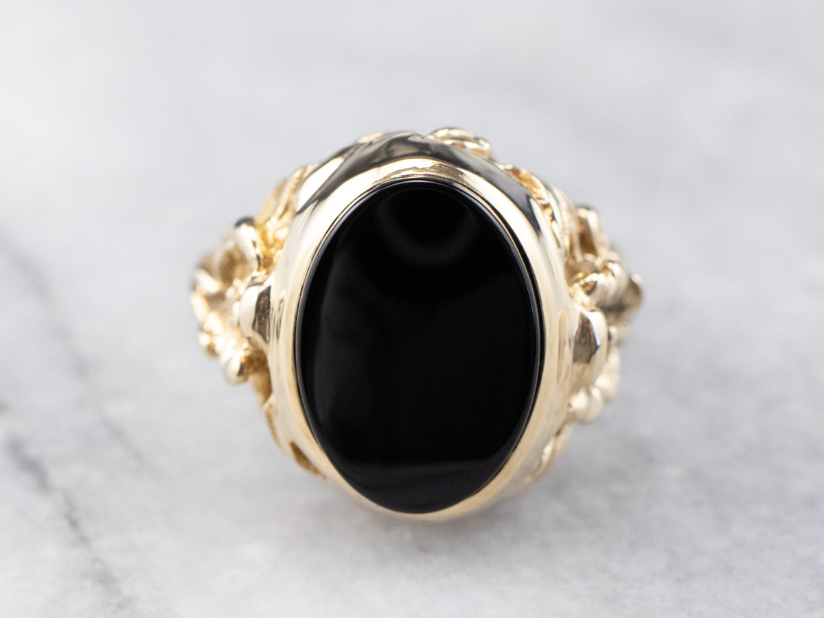 Anillo de ónix negro floral vintage