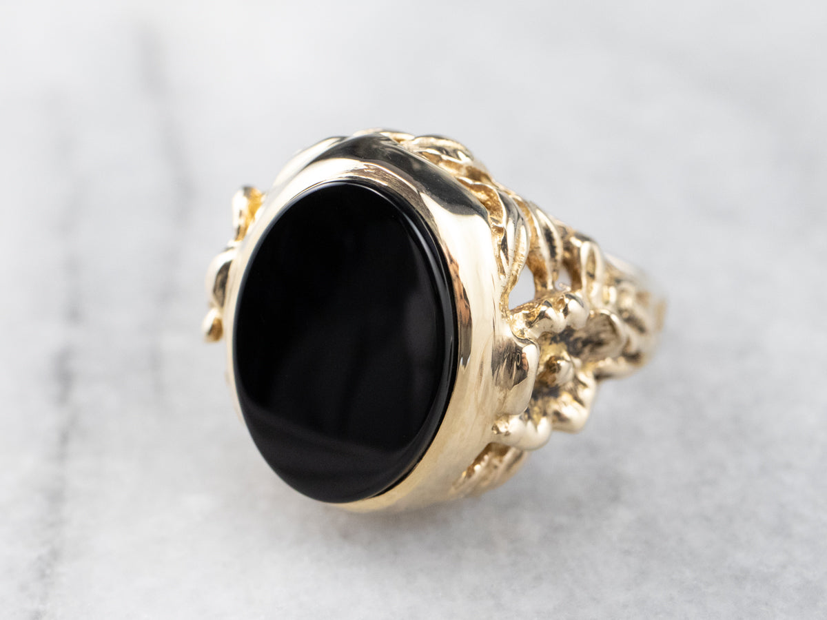 Vintage Floral Black Onyx Ring
