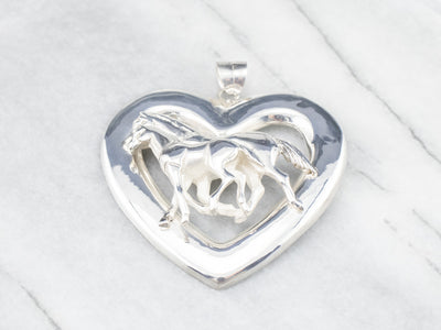 Silver Mother and Foal Horse Pendant