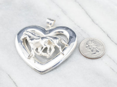 Silver Mother and Foal Horse Pendant