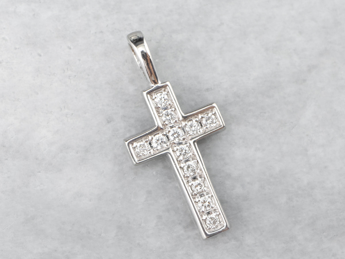 Diamond Square Cross Rune White Gold Diamond Cross - Market Square Jewelers