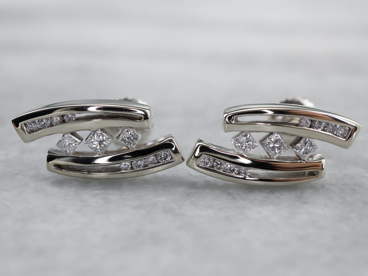 Sleek Diamond Screw Back Earrings