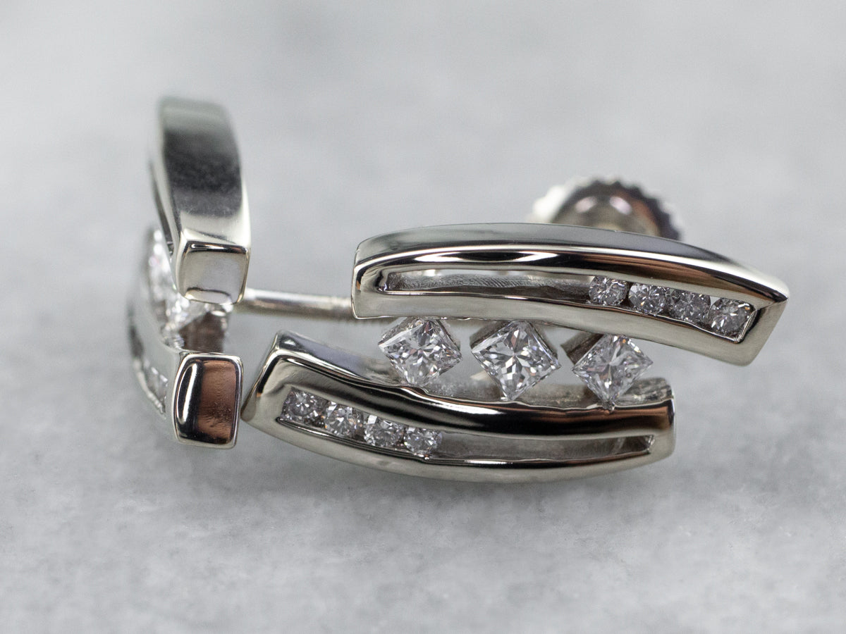 Sleek Diamond Screw Back Earrings