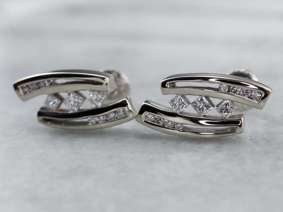 Sleek Diamond Screw Back Earrings