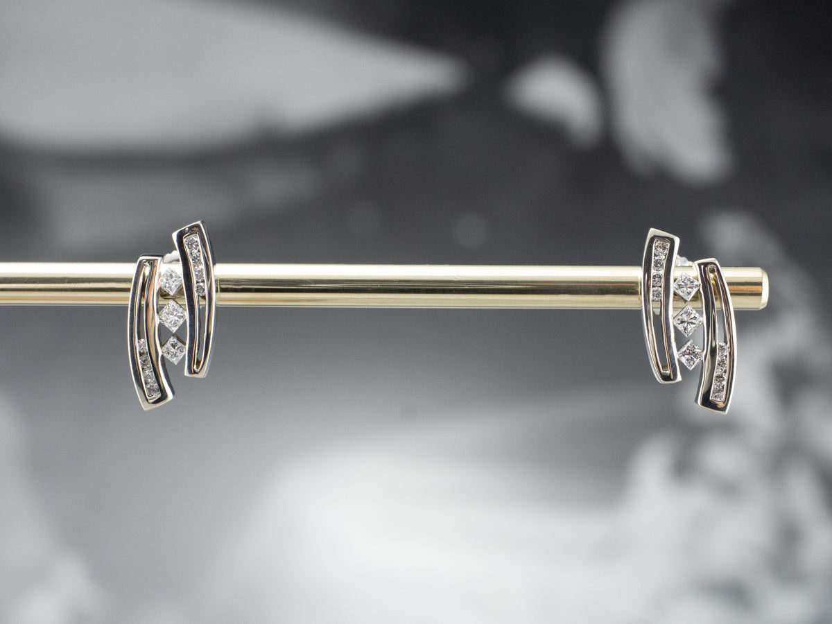 Sleek Diamond Screw Back Earrings