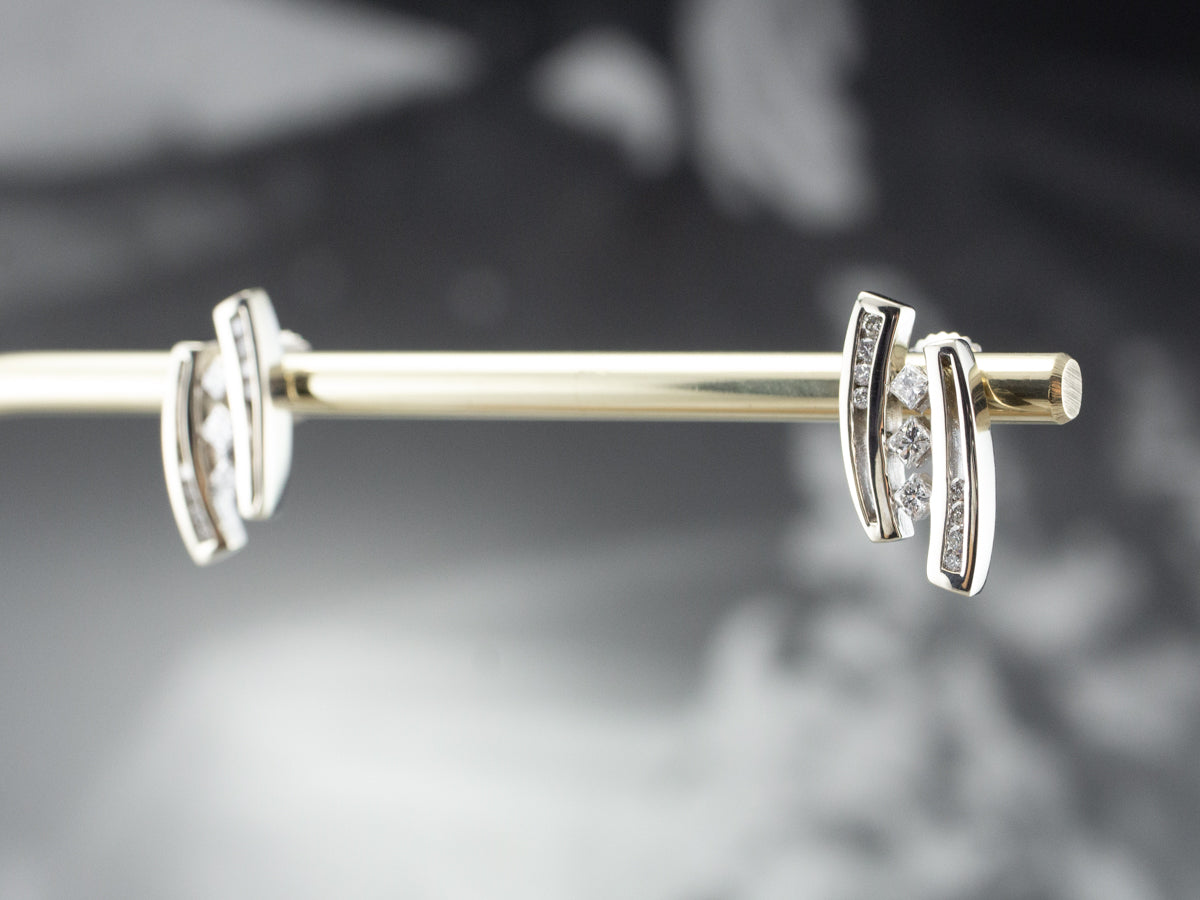 Sleek Diamond Screw Back Earrings