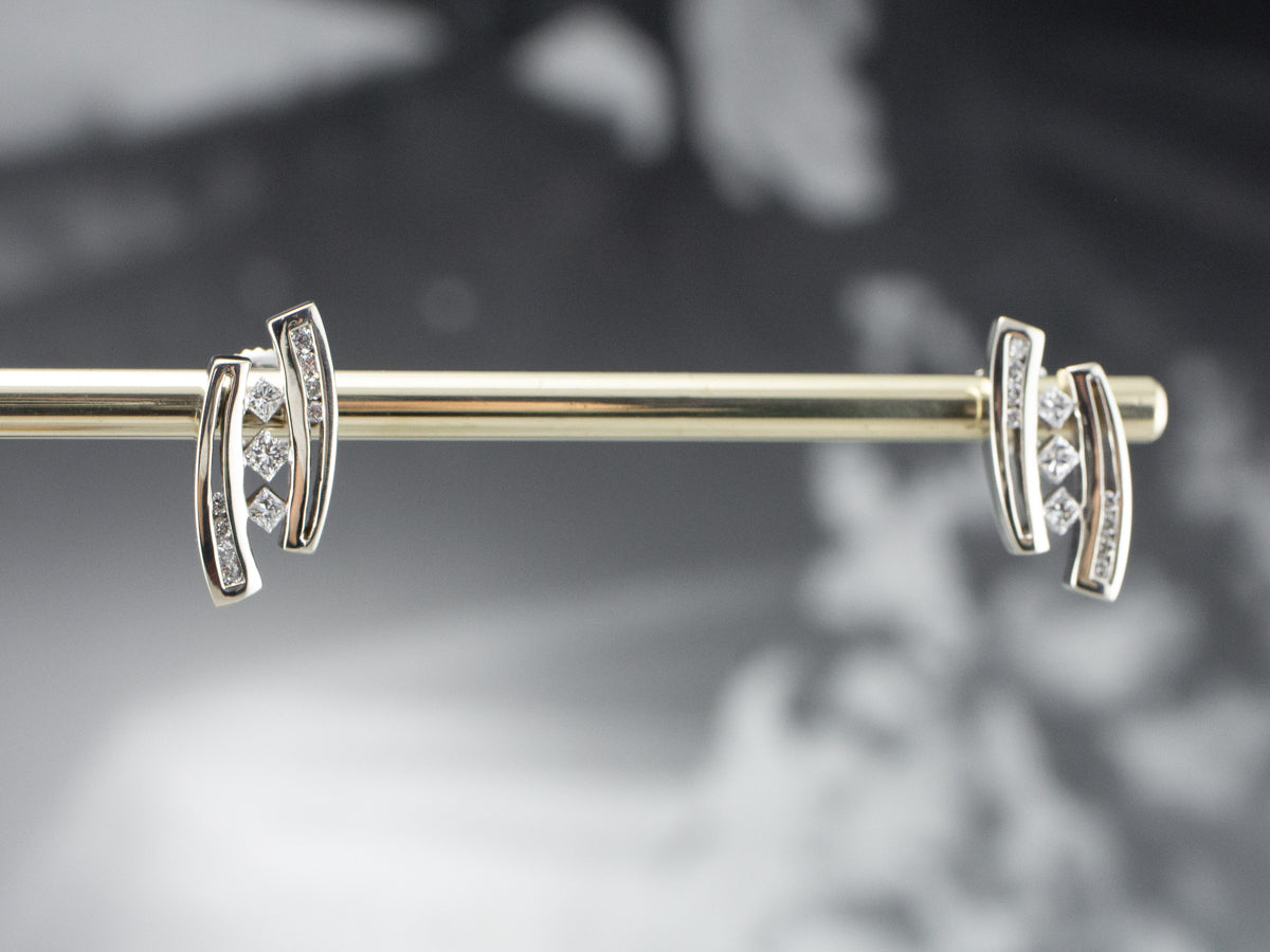 Sleek Diamond Screw Back Earrings