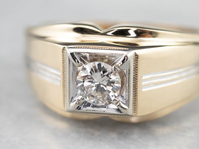 Vintage Diamond Two Tone Gold Men's Ring