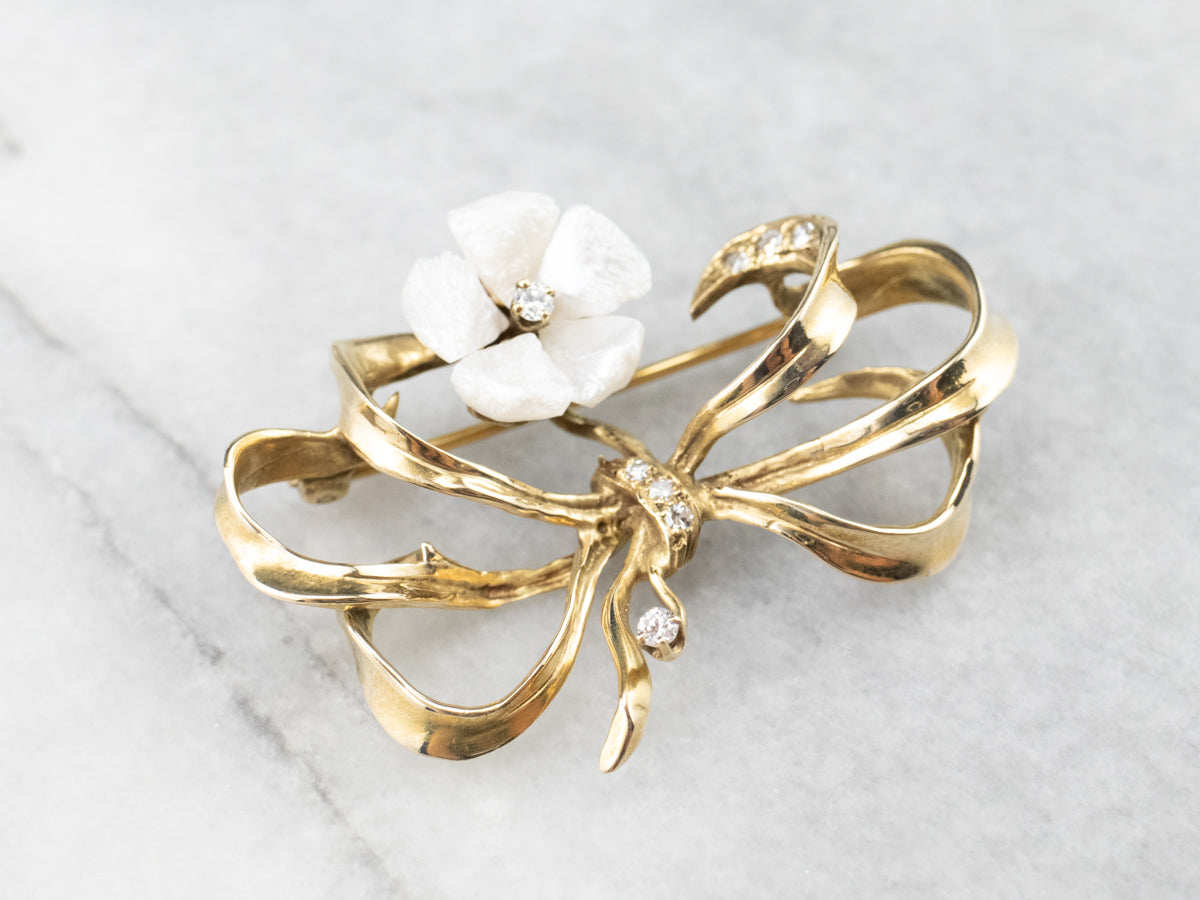 Antique Diamond and Mississippi Pearl Brooch