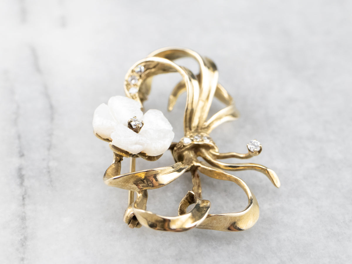 Antique Diamond and Mississippi Pearl Brooch