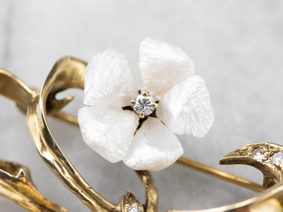 Antique Diamond and Mississippi Pearl Brooch