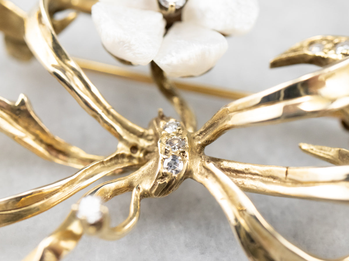 Antique Diamond and Mississippi Pearl Brooch