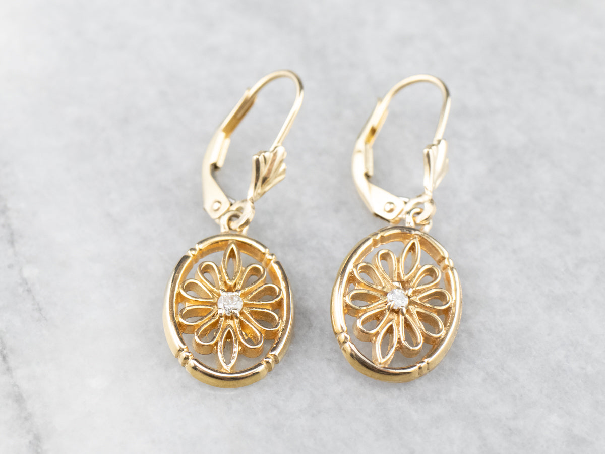 Diamond Gold Filigree Drop Earrings