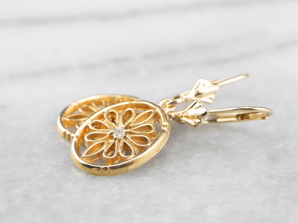 Diamond Gold Filigree Drop Earrings
