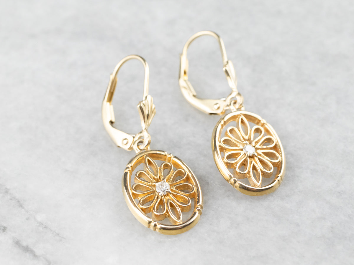 Diamond Gold Filigree Drop Earrings
