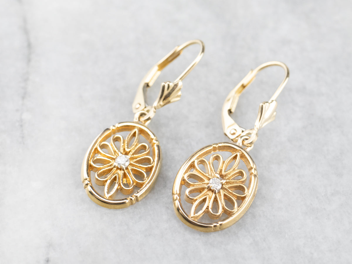 Diamond Gold Filigree Drop Earrings