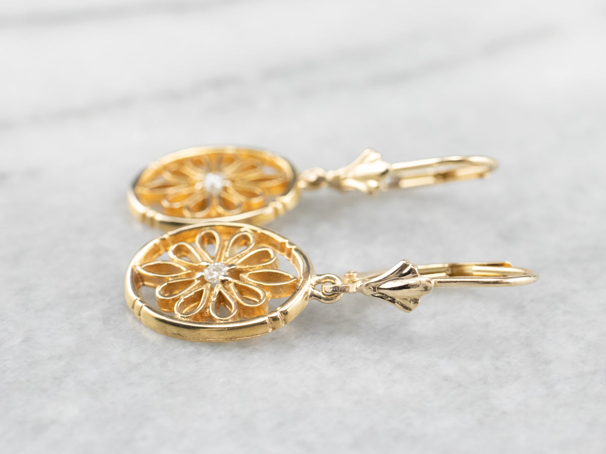 Diamond Gold Filigree Drop Earrings