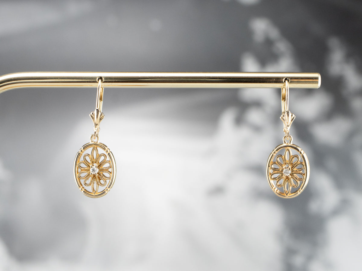Diamond Gold Filigree Drop Earrings