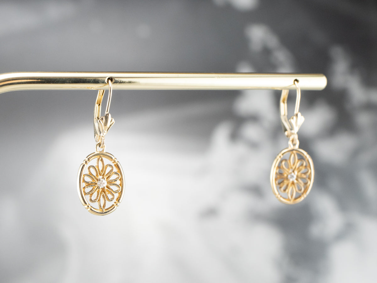 Diamond Gold Filigree Drop Earrings