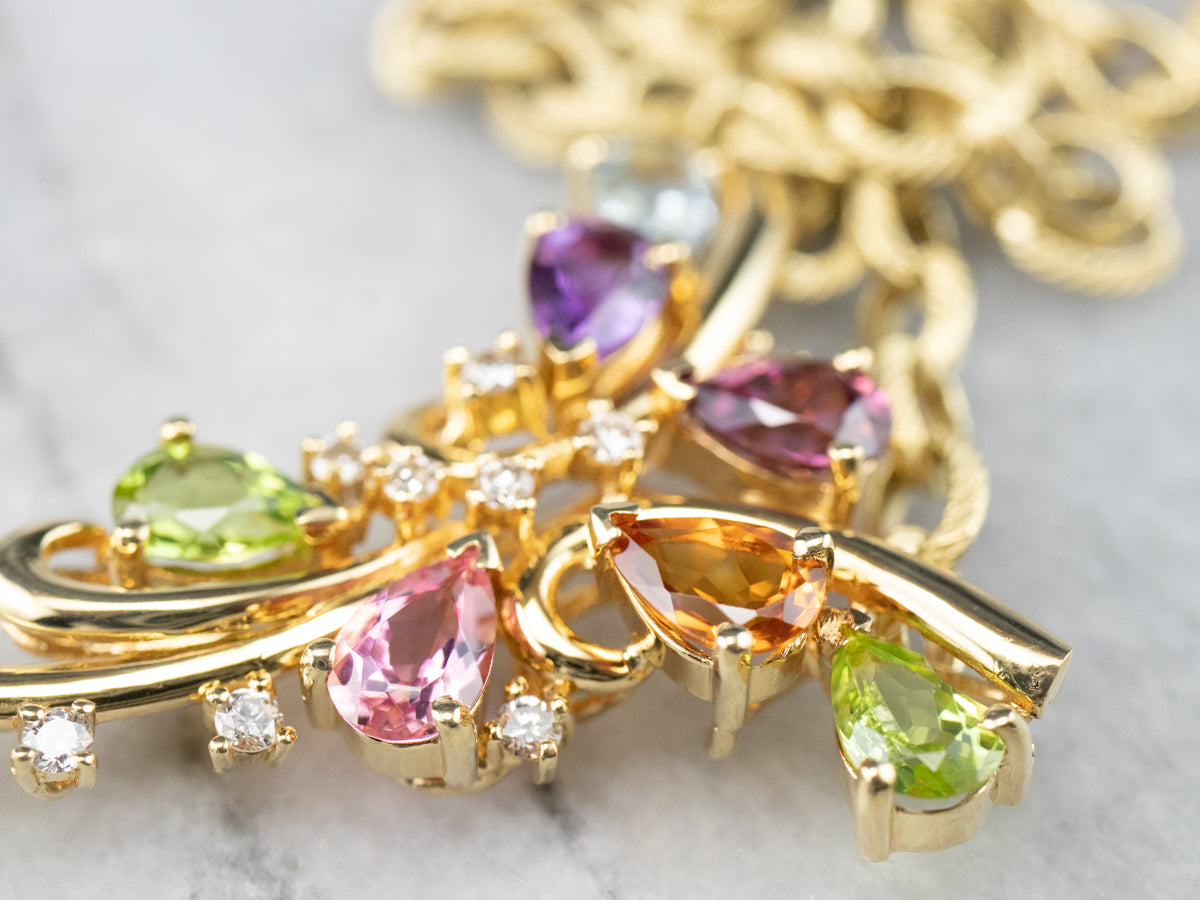 Rainbow Gemstone Gold Pendant Necklace