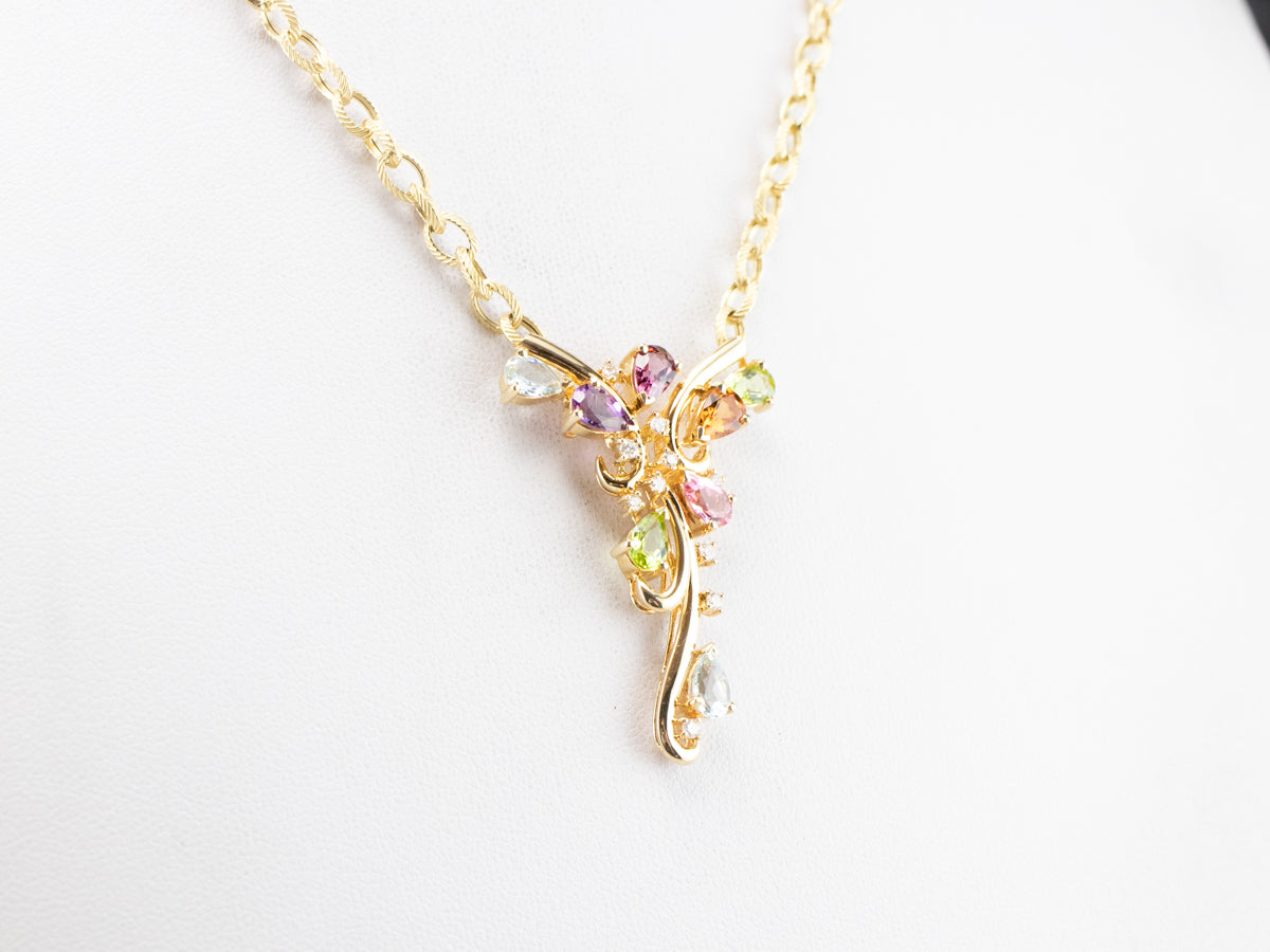 Rainbow Gemstone Gold Pendant Necklace