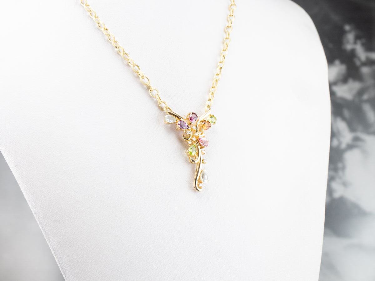 Rainbow Gemstone Gold Pendant Necklace