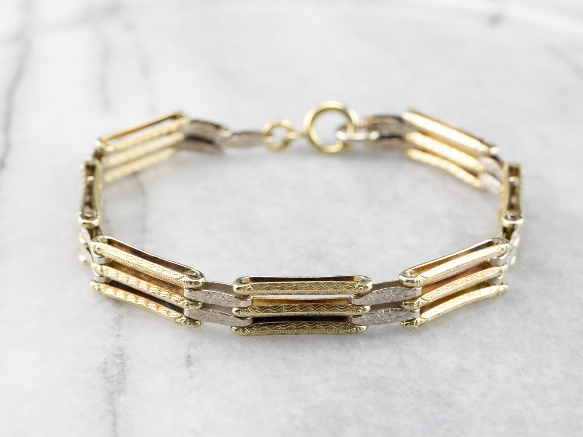 Two Tone Gold Gate Link Bracelet