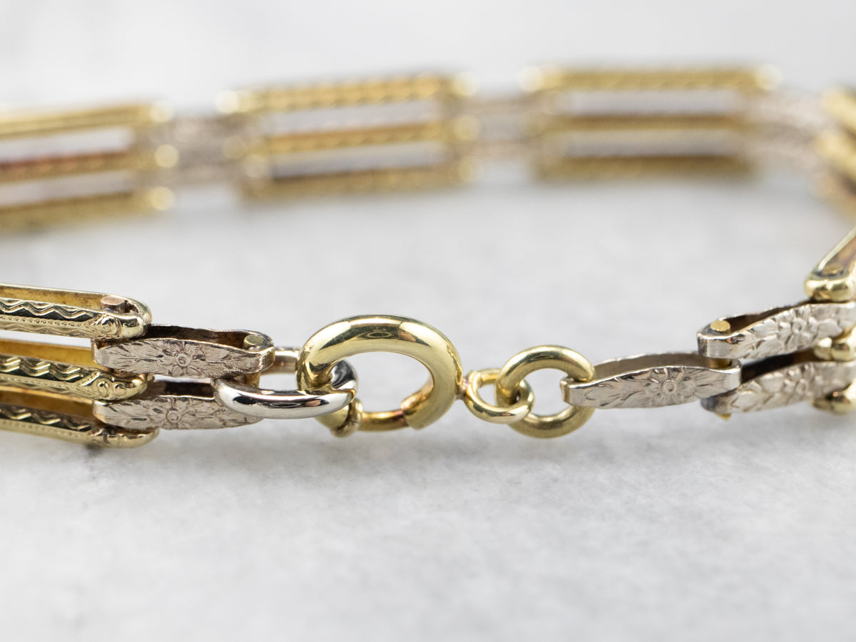 Two Tone Gold Gate Link Bracelet