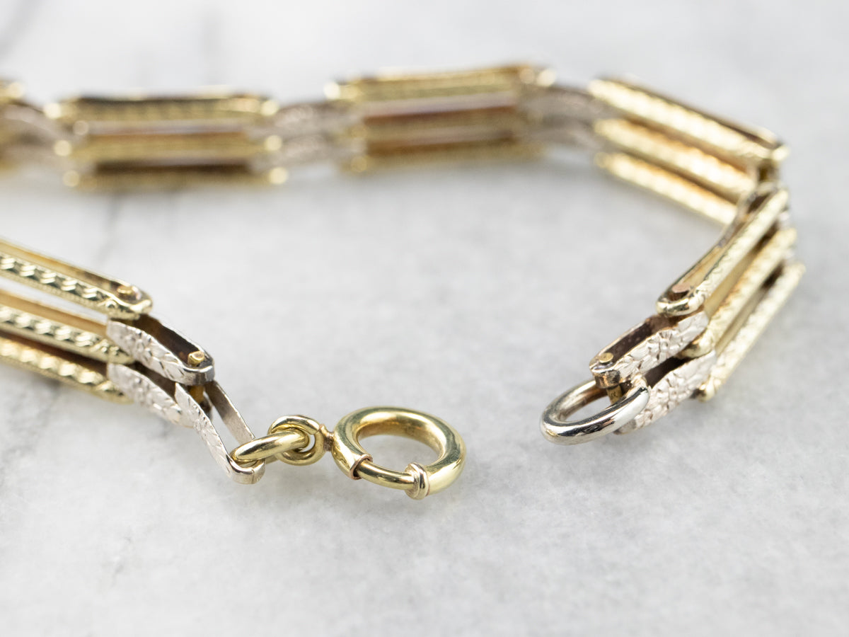 Two Tone Gold Gate Link Bracelet