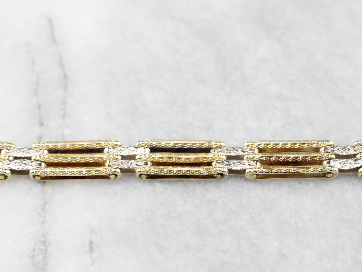 Two Tone Gold Gate Link Bracelet