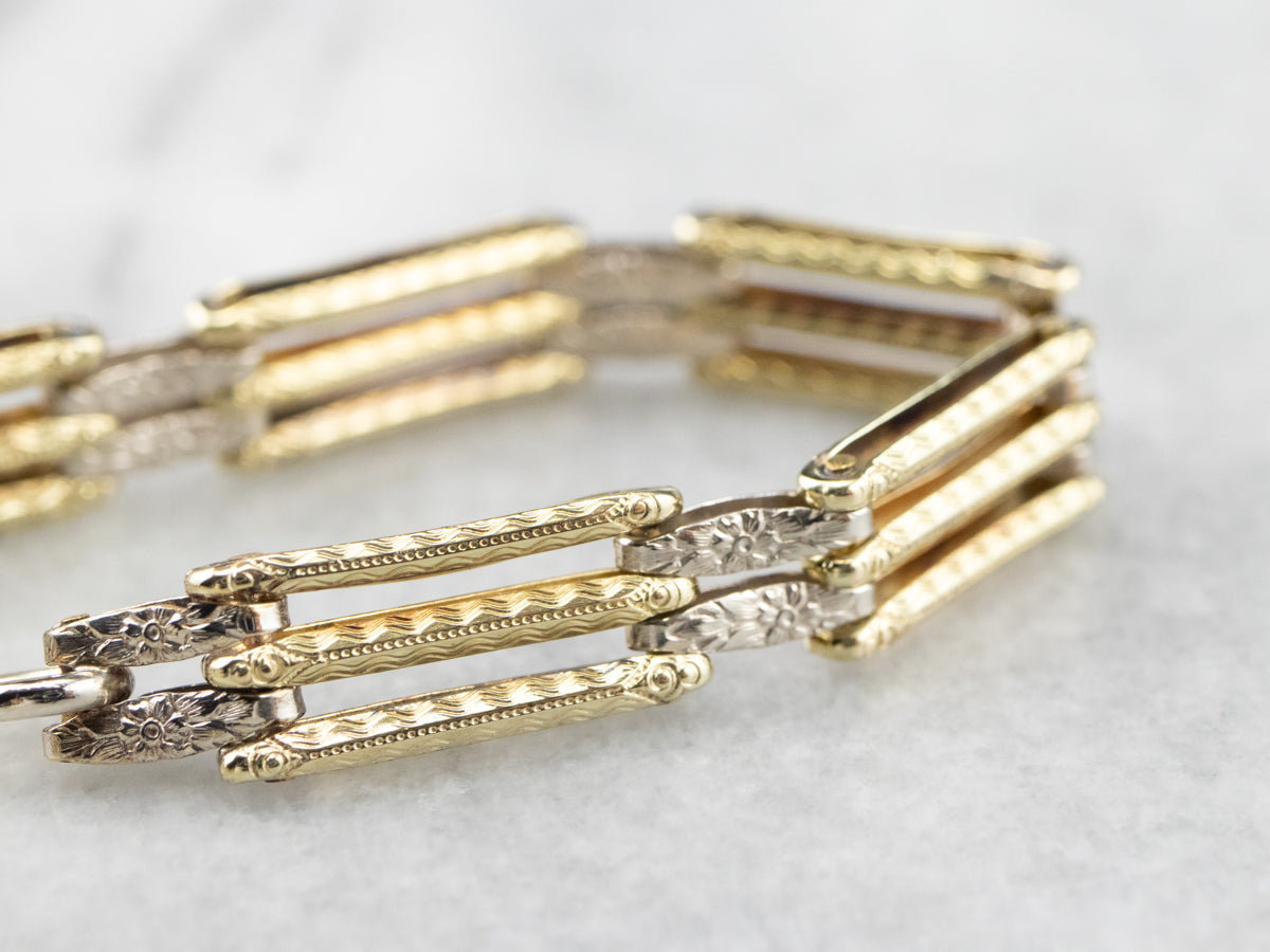 Two Tone Gold Gate Link Bracelet