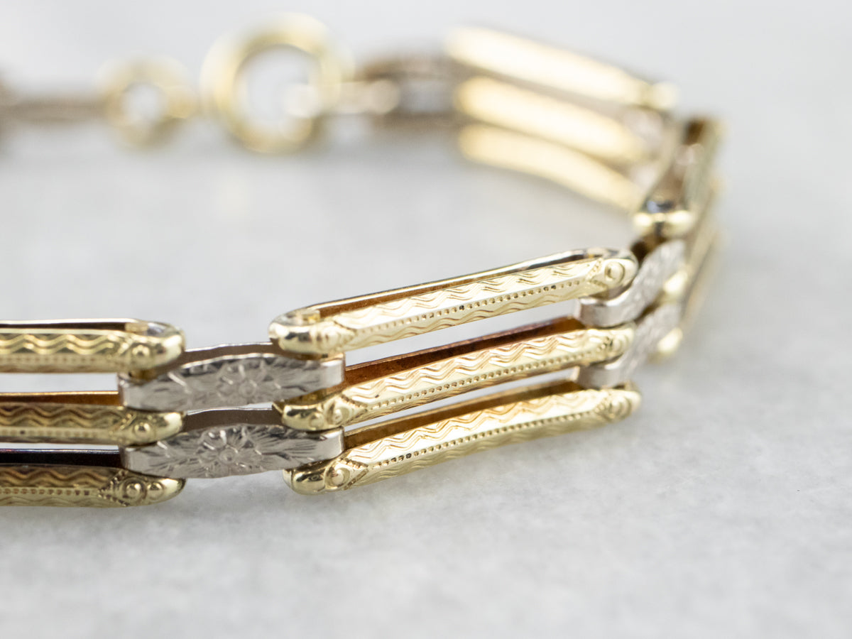 Two Tone Gold Gate Link Bracelet