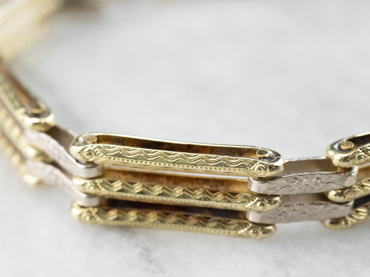 Two Tone Gold Gate Link Bracelet