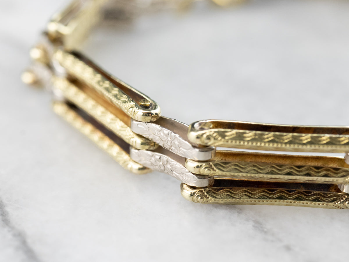 Two Tone Gold Gate Link Bracelet