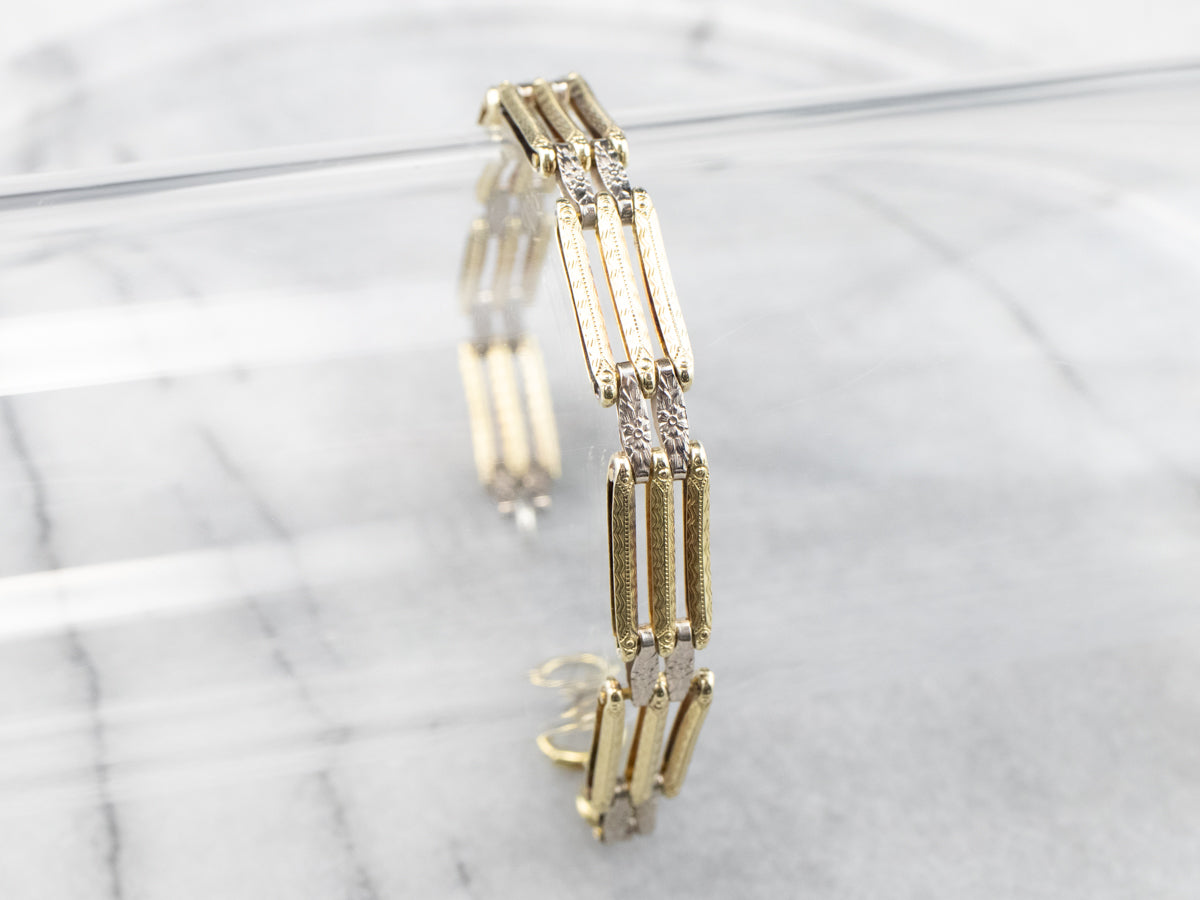 Two Tone Gold Gate Link Bracelet