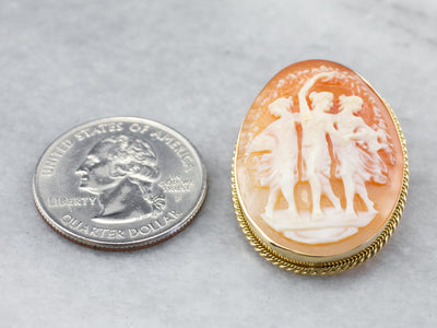 Gold Three Graces Cameo Brooch or Pendant