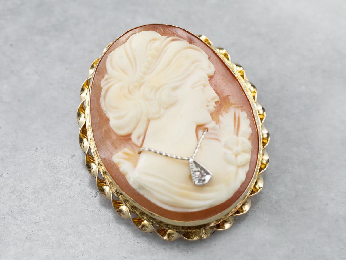 Mid Century Diamond Cameo Pin or Pendant