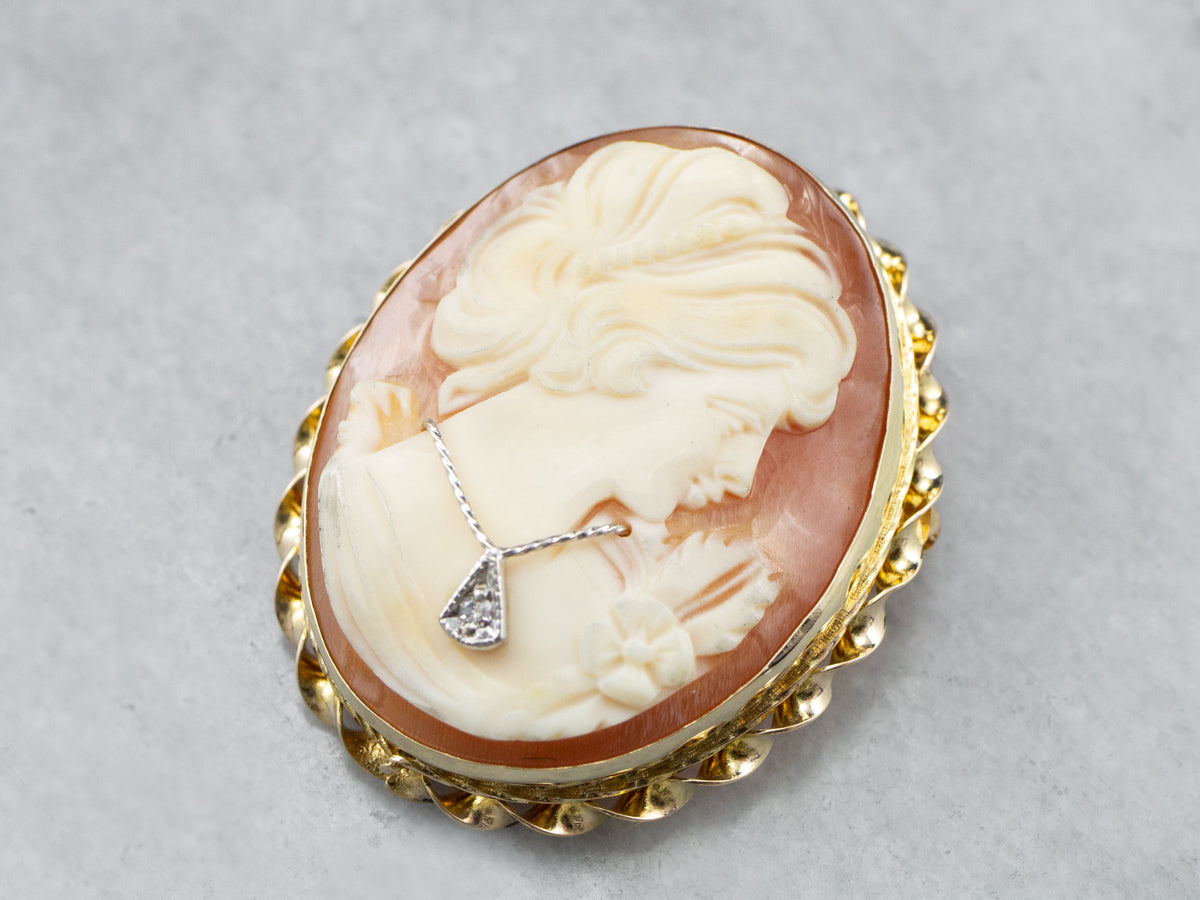 Mid Century Diamond Cameo Pin or Pendant