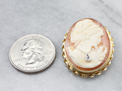 Mid Century Diamond Cameo Pin or Pendant