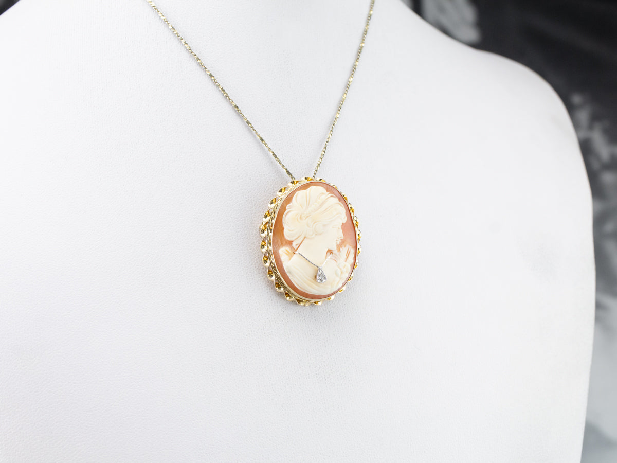 Mid Century Diamond Cameo Pin or Pendant