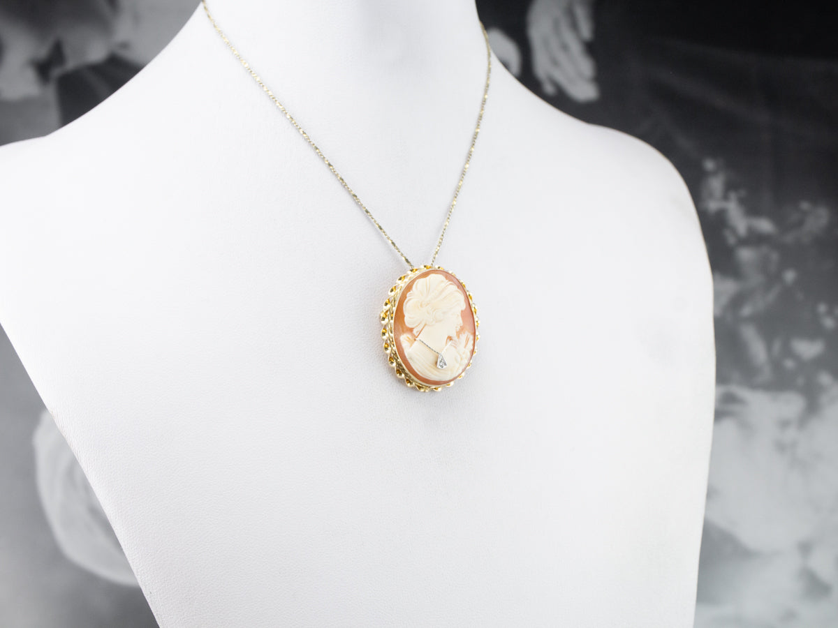 Mid Century Diamond Cameo Pin or Pendant