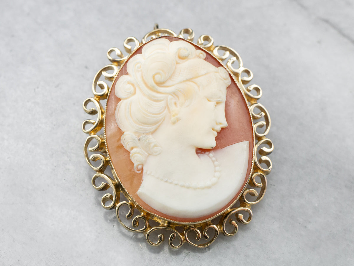 Gold Mid Century Cameo Pin or Pedant