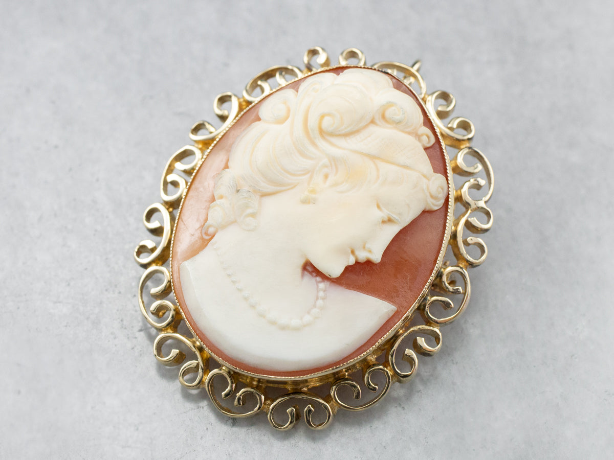 Gold Mid Century Cameo Pin or Pedant