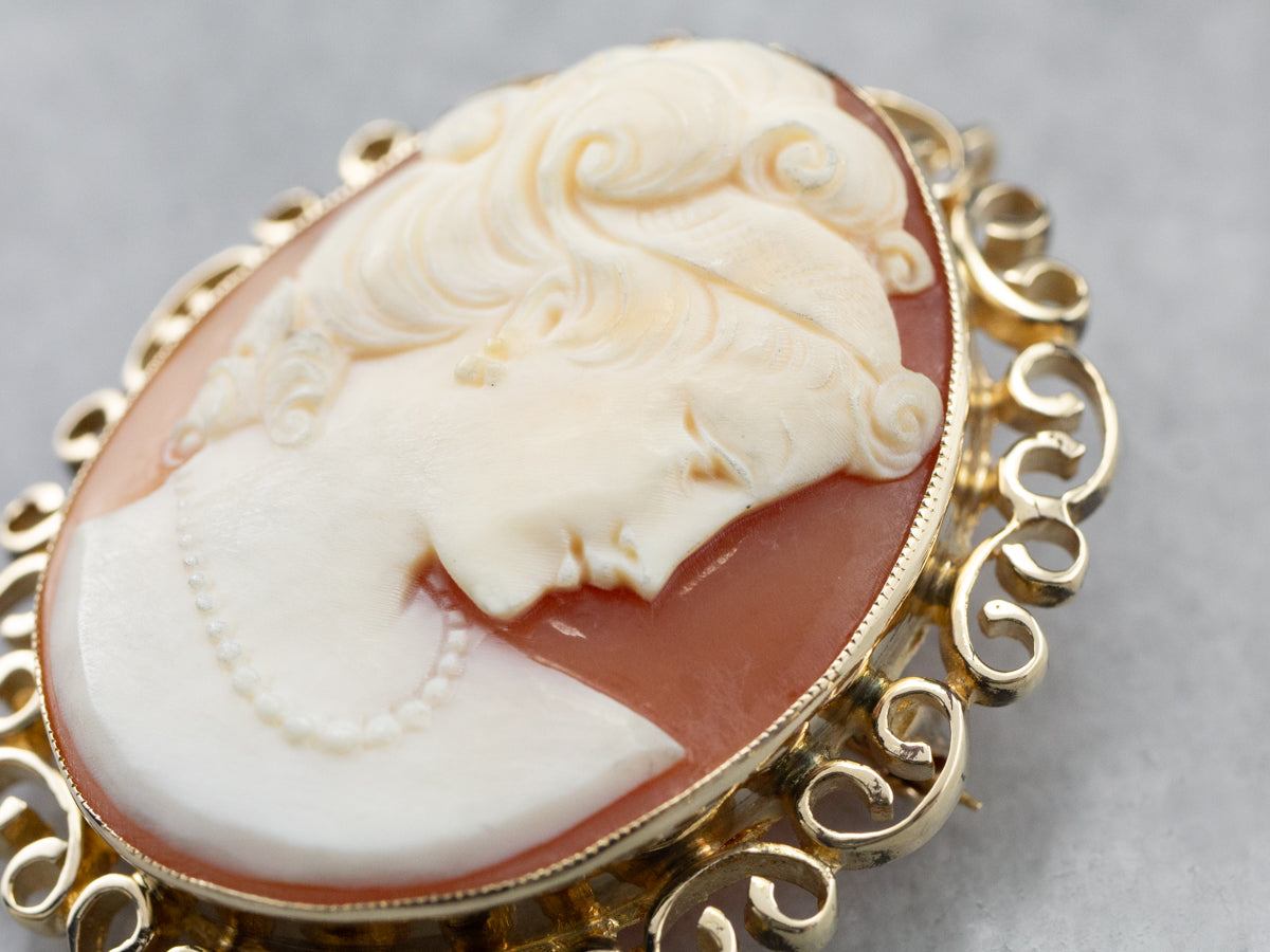 Gold Mid Century Cameo Pin or Pedant
