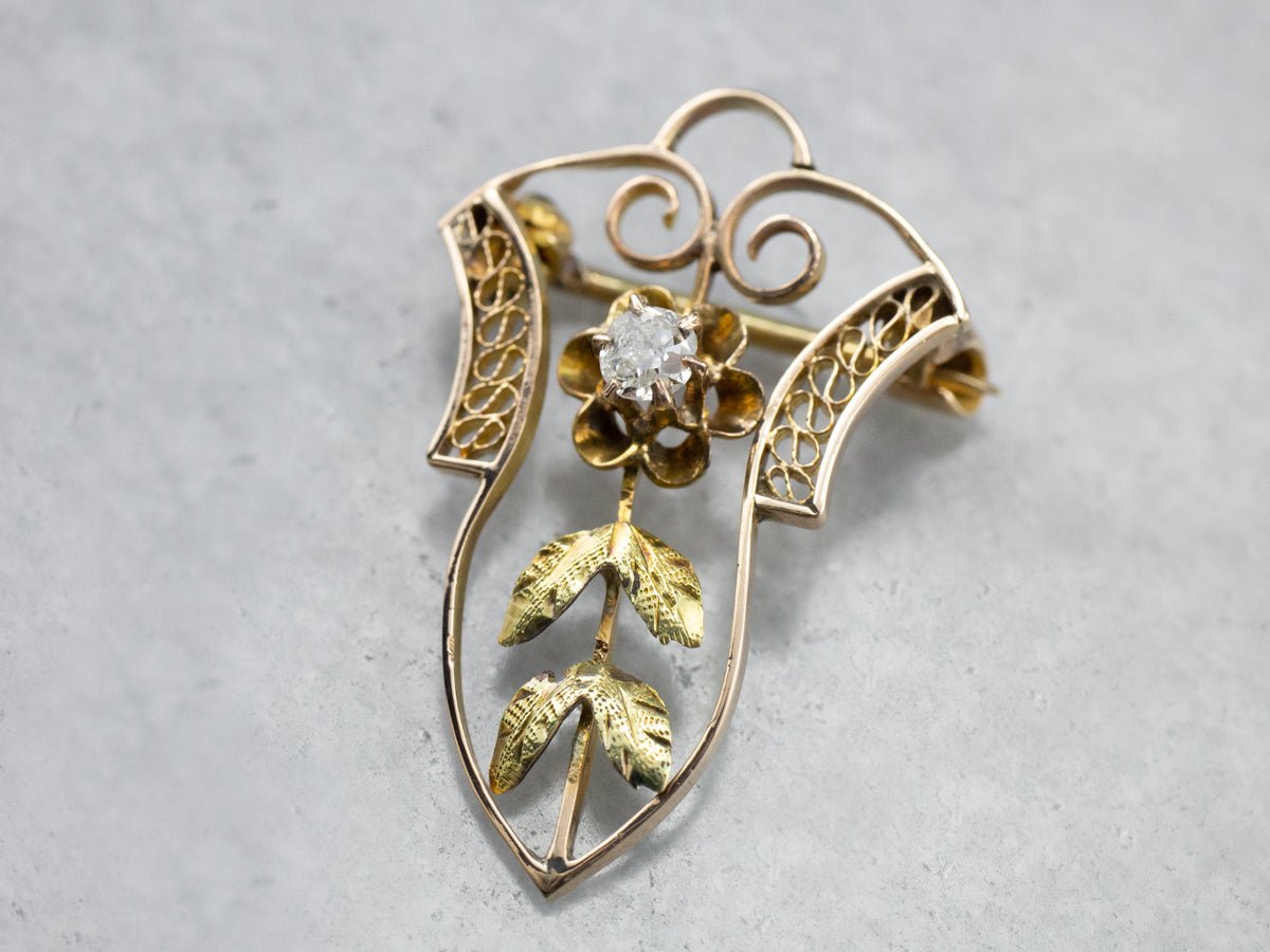 Antique Old Mine Cut Diamond Buttercup Pin