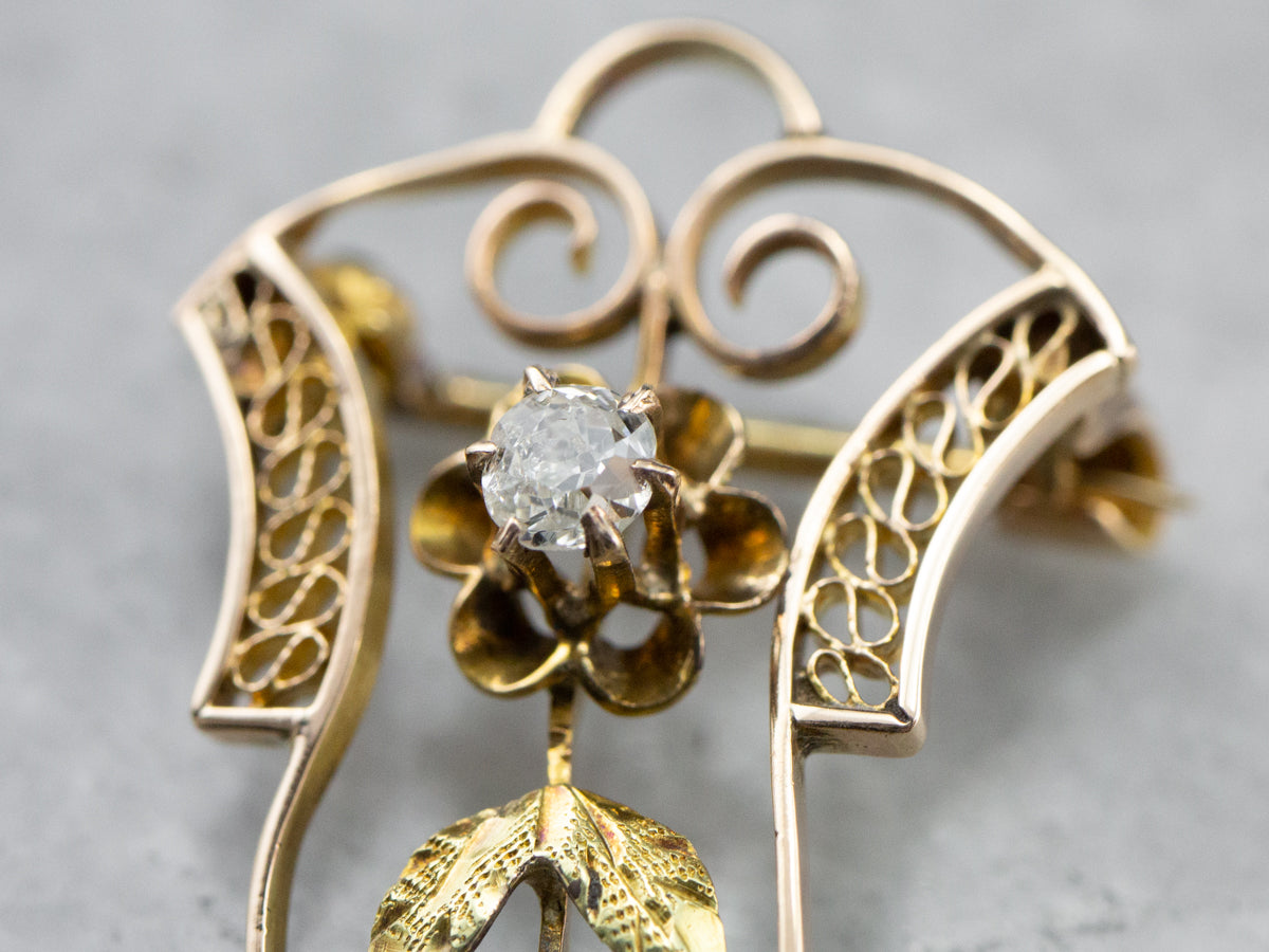 Antique Old Mine Cut Diamond Buttercup Pin